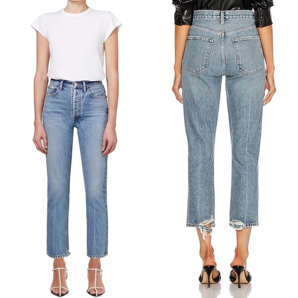 Agolde Riley High Rise Straight Crop in Emulsion 25 High Rise Ankle Chewed Hem - Picture 10 of 17